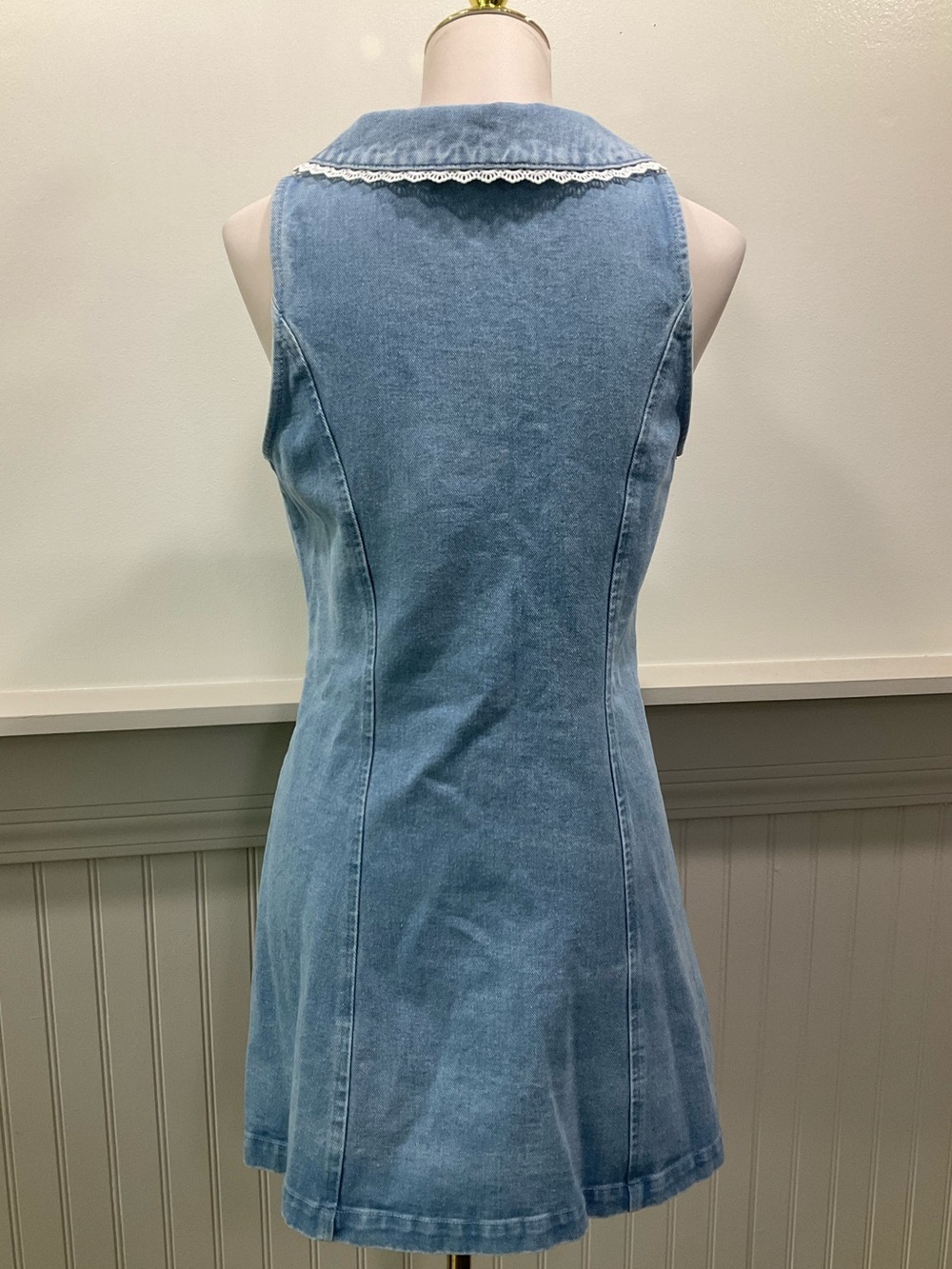 WAYF Cotton Denim Embroidered Trim Mini Dress Small NWOT - Picture 3 of 3